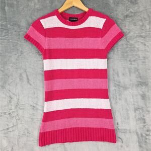 Womens Top Large Vintage Y2K 90s Pink Terry Cloth Striped‎ Summer Casual
